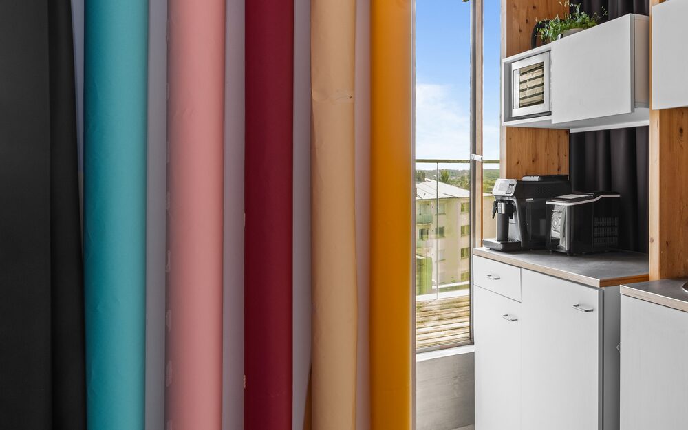 Coloured paper backdrop rolls in the studio